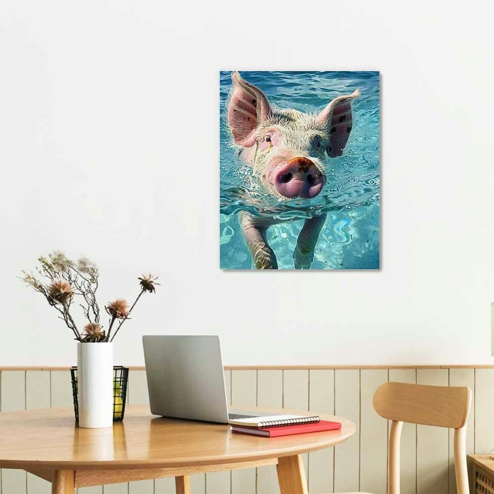 Funny Swimming Pig Canvas Wall Art – Animal Humor Decorative Painting for Living Room, Bedroom & Kids Room