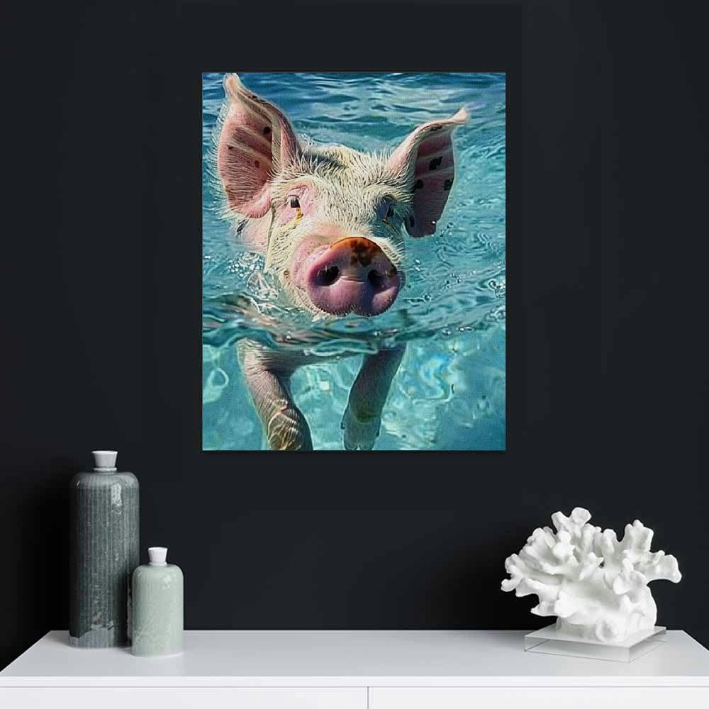 Funny Swimming Pig Canvas Wall Art – Animal Humor Decorative Painting for Living Room, Bedroom & Kids Room