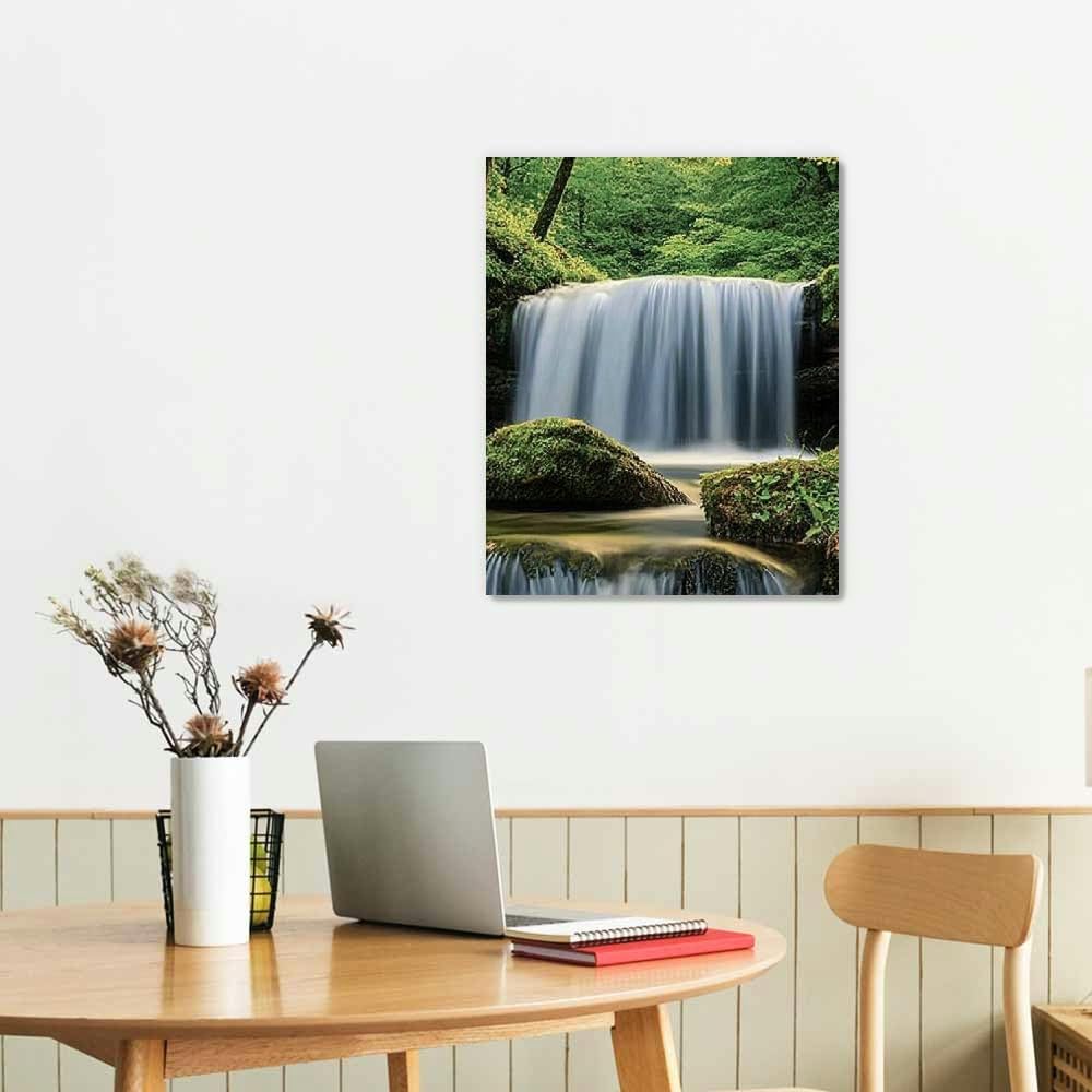 Forest Waterfall Landscape Wall Art  – Scenic Nature Canvas Painting for Living Room, Bedroom & Office Décor