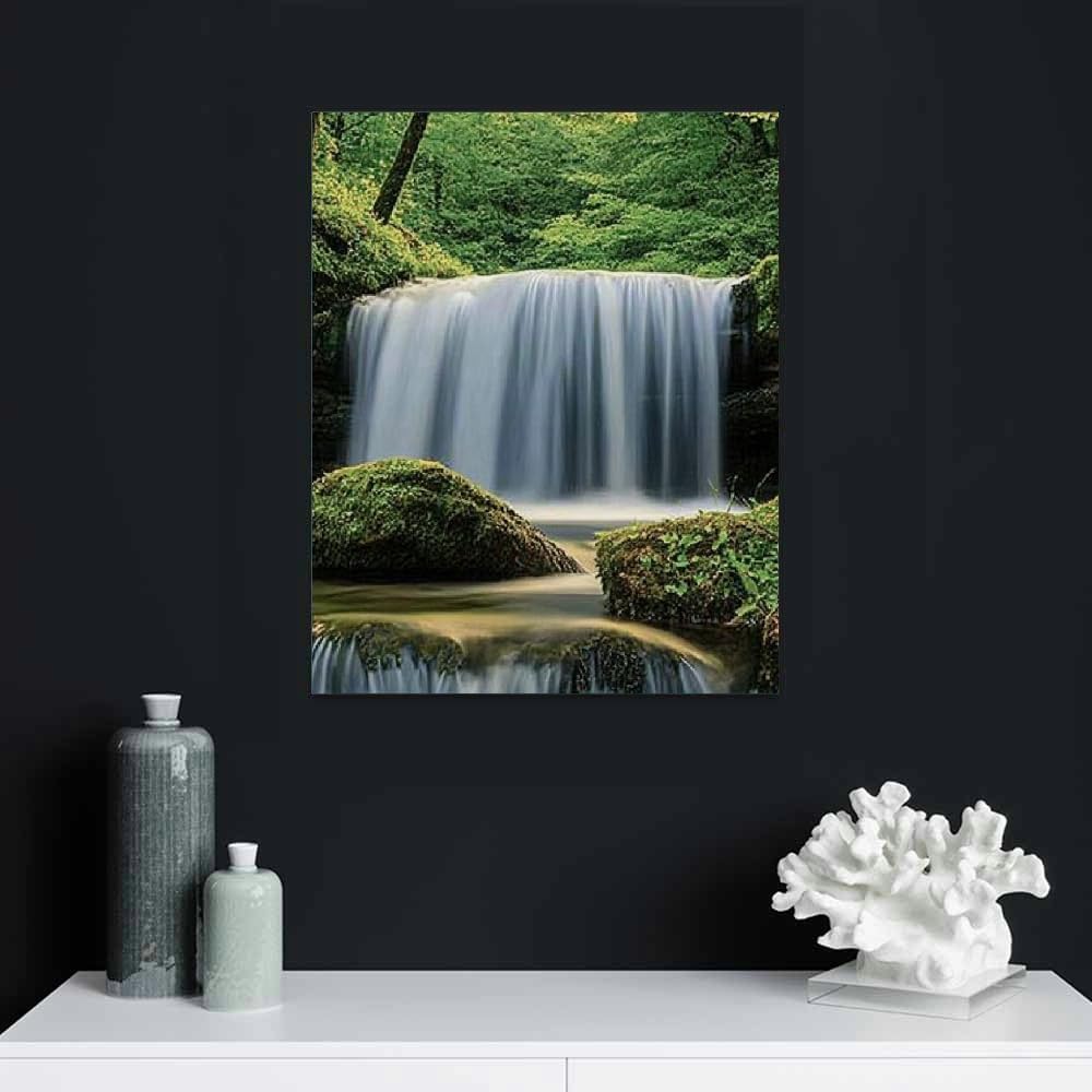 Forest Waterfall Landscape Wall Art  – Scenic Nature Canvas Painting for Living Room, Bedroom & Office Décor