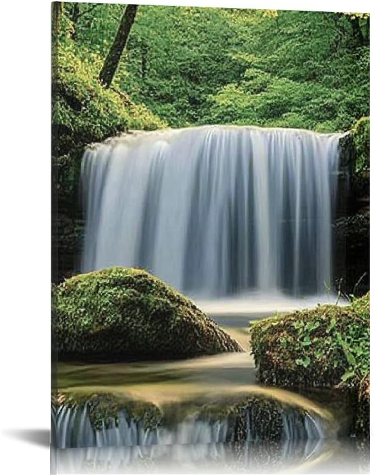 Forest Waterfall Landscape Wall Art  – Scenic Nature Canvas Painting for Living Room, Bedroom & Office Décor