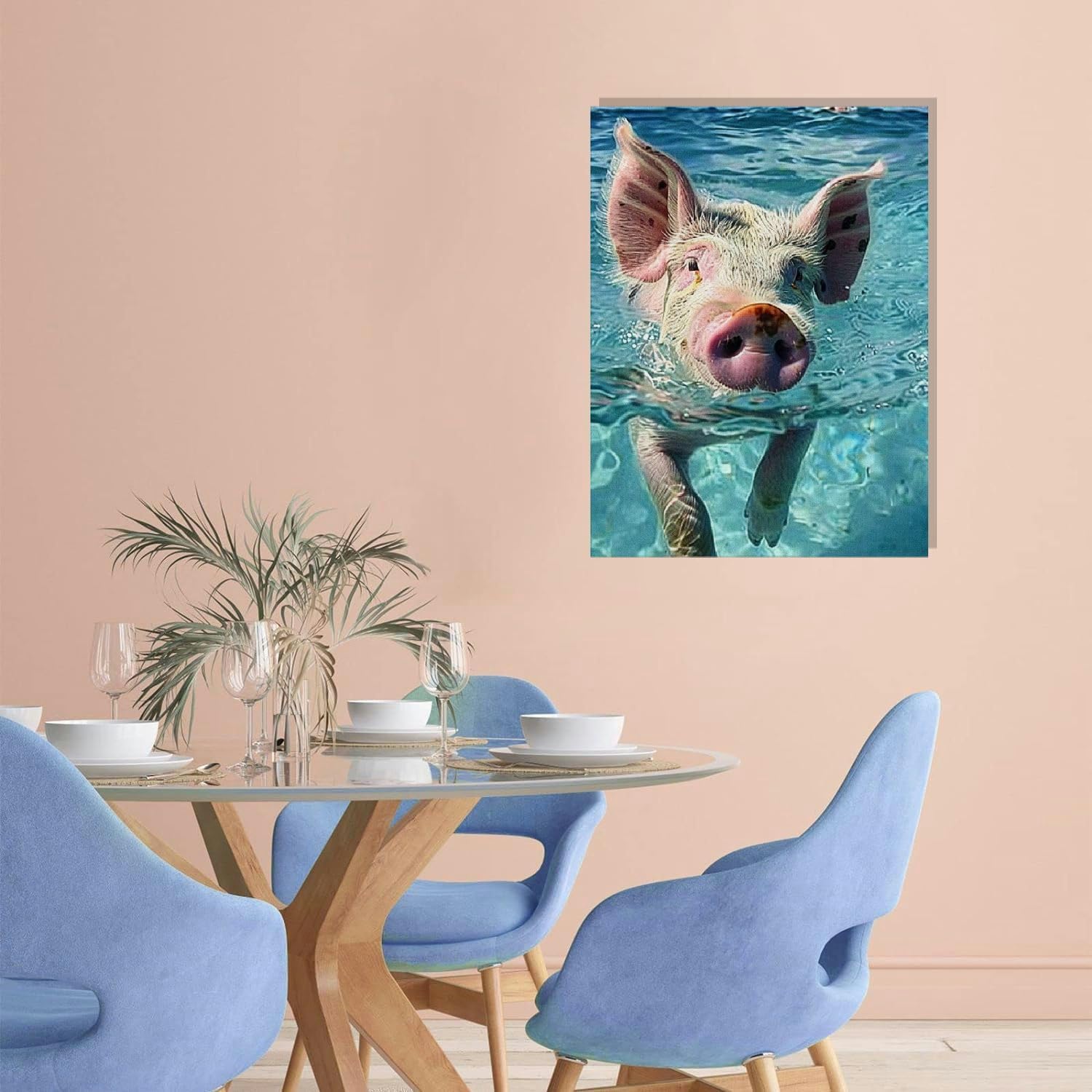 Funny Swimming Pig Canvas Wall Art – Animal Humor Decorative Painting for Living Room, Bedroom & Kids Room