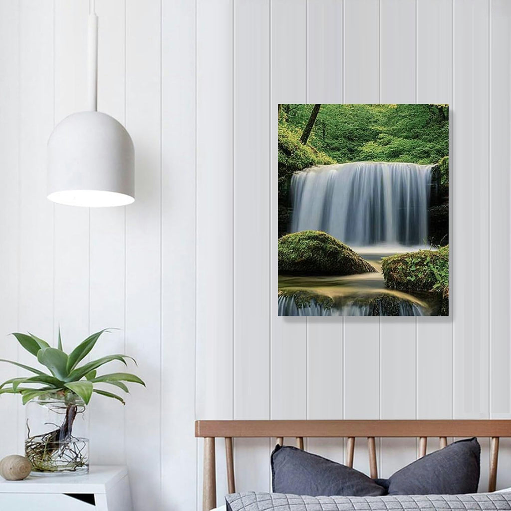 Forest Waterfall Landscape Wall Art  – Scenic Nature Canvas Painting for Living Room, Bedroom & Office Décor